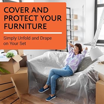 Impresa Plastic Furniture Covers - Pack of 4, 2 Mil, Clear Tear-Resistant Design & Moving Supplies - Dust & Moisture Barrier & Furniture Covers for Storage