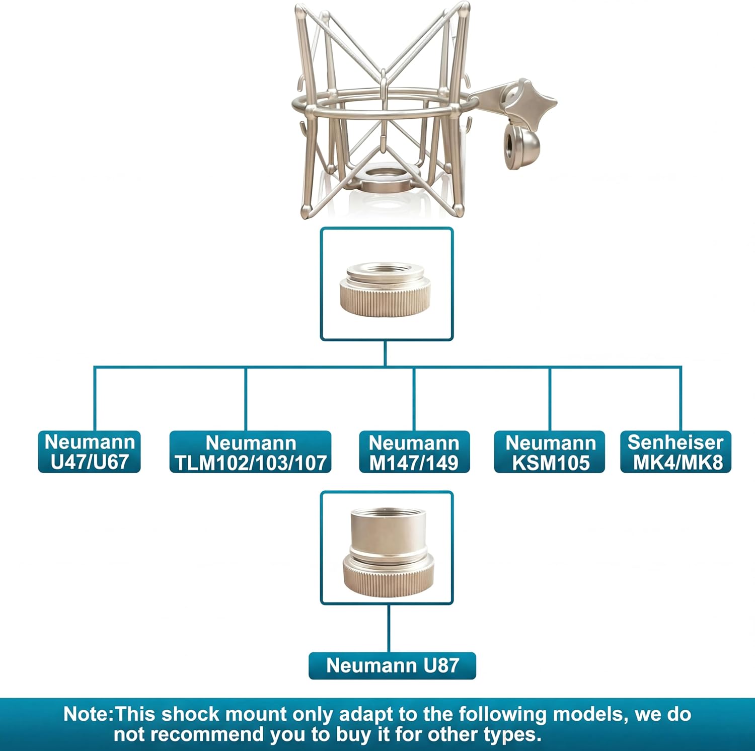 Spider Microphone Shock Mount Mic Holder - Anti Vibration Metal Spider Shockmount Compatible with Neumann U47 U67 U87 TLM102 TLM103 TLM107 M147 M149 Senheiser MK4 MK8 Condenser Microphones