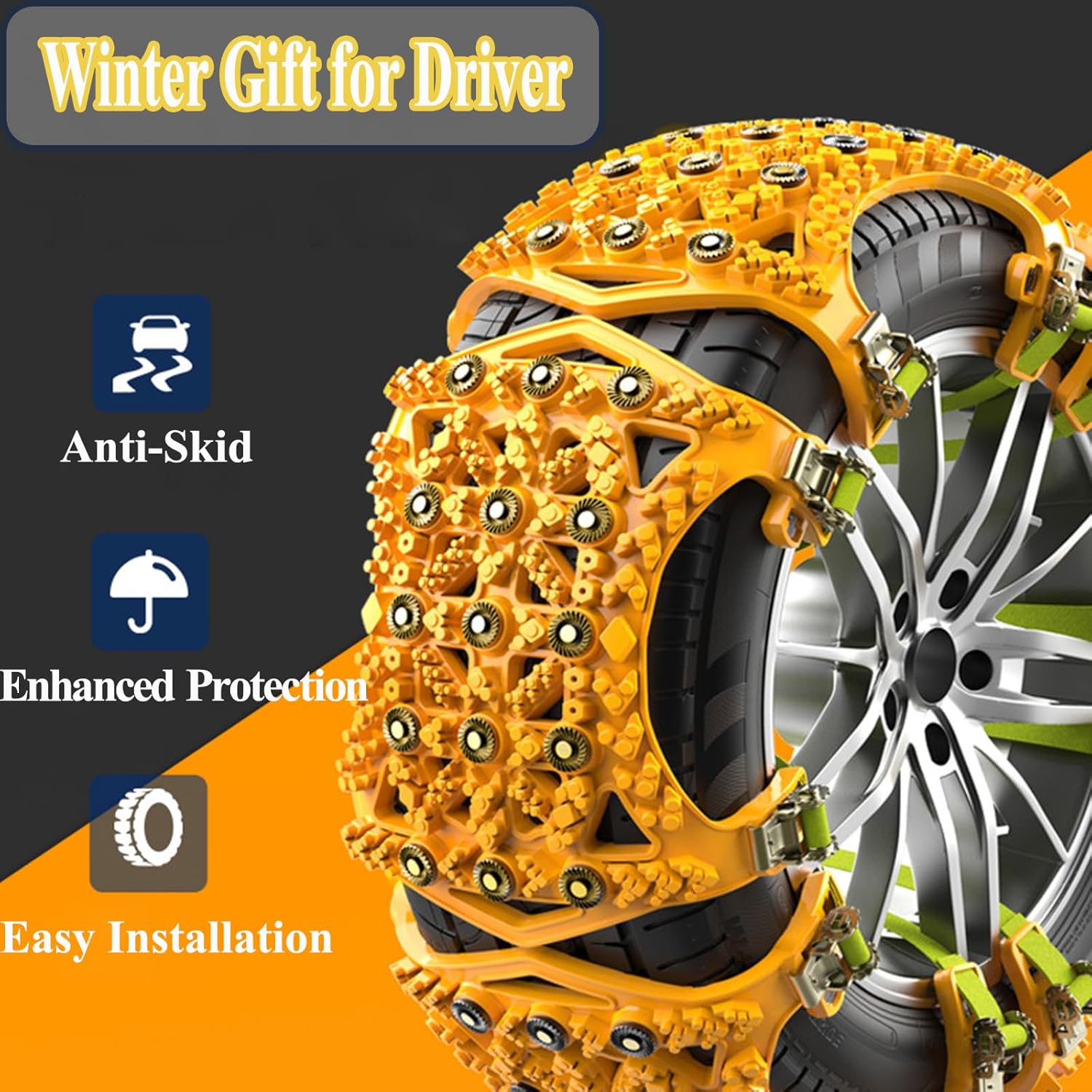 Snow Chains for Car Tires 6 Pack, Emergency Anti Slip Tire Chains for SUV/Trucks/ATV, Adjustable Universal Winter Security Chains for Ice Snow Mud Sand,Easy Installation Antiskid Chain with Gloves Bag