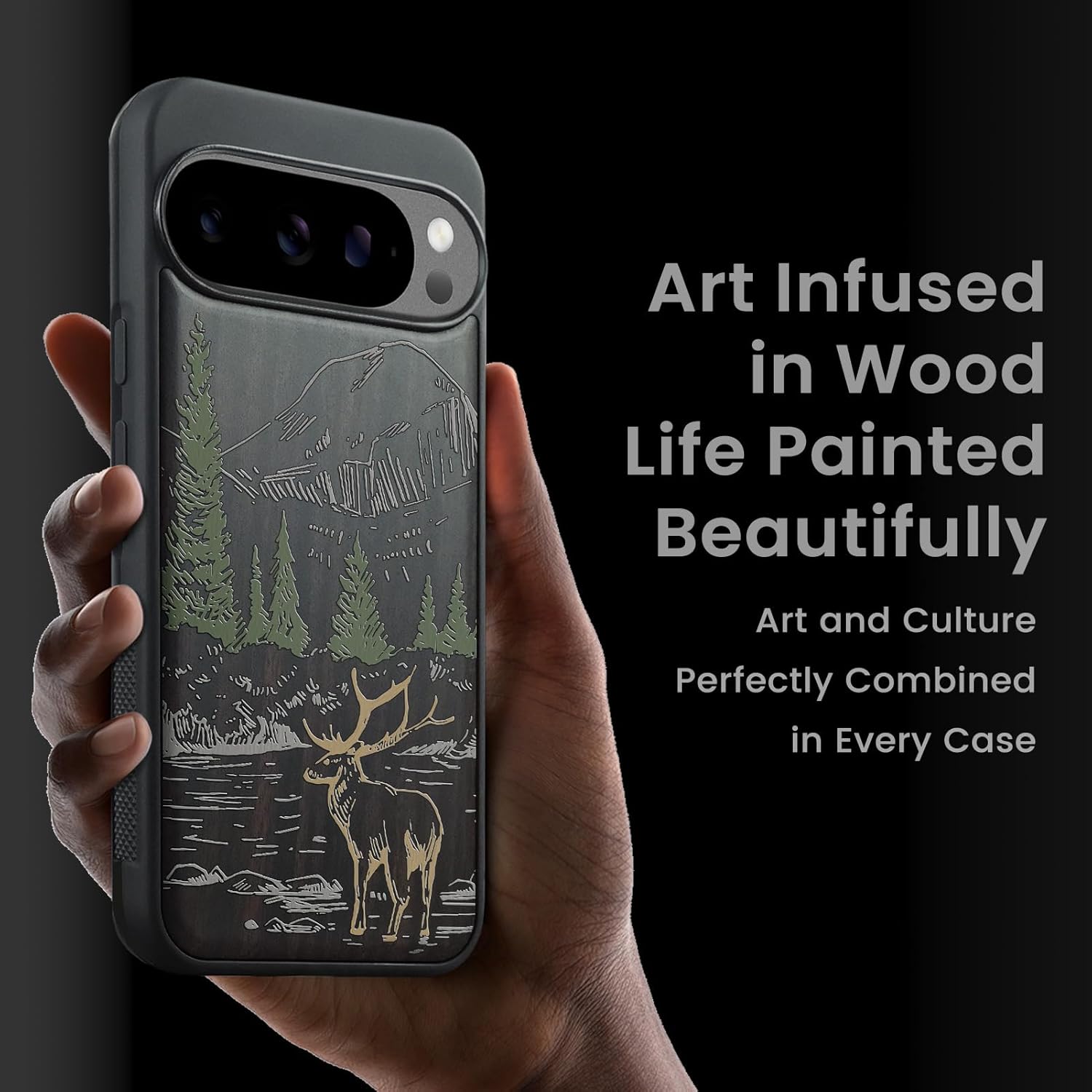 Magnetic for Google Pixel 10 Pro XL Case Compatible with MagSafe Wireless Charging, Natural Wood Cover & Art Painting, Shockproof TPU Phone Case, Hand-Drawn Pattern - Mountain Majesty