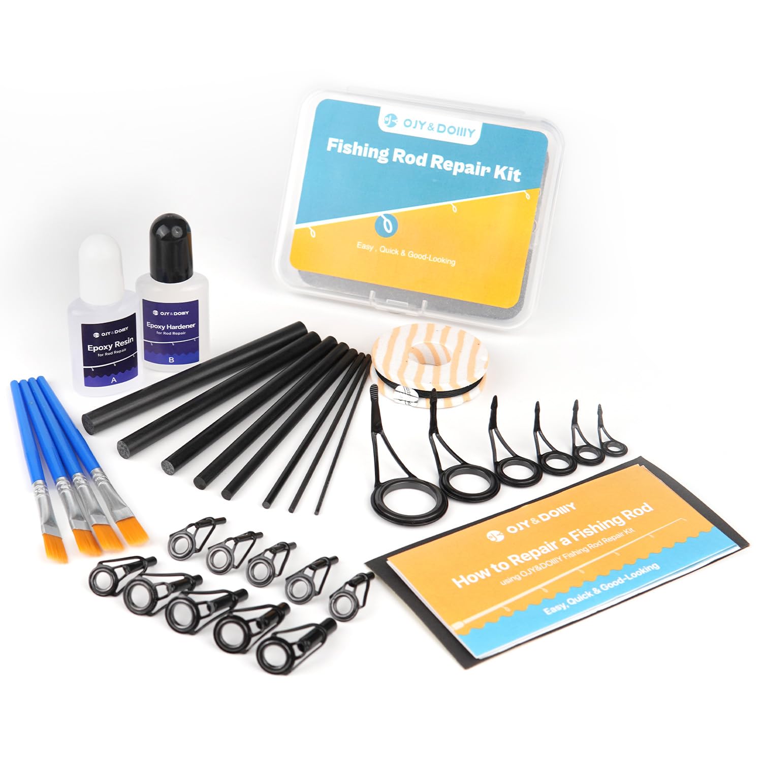 OJYDOIIIY 3-in-1 Fishing Rod Repair Kit - Carbon Sticks/Rod Tips/Eyelets Replacement Parts, Complete Supplies and Instructions