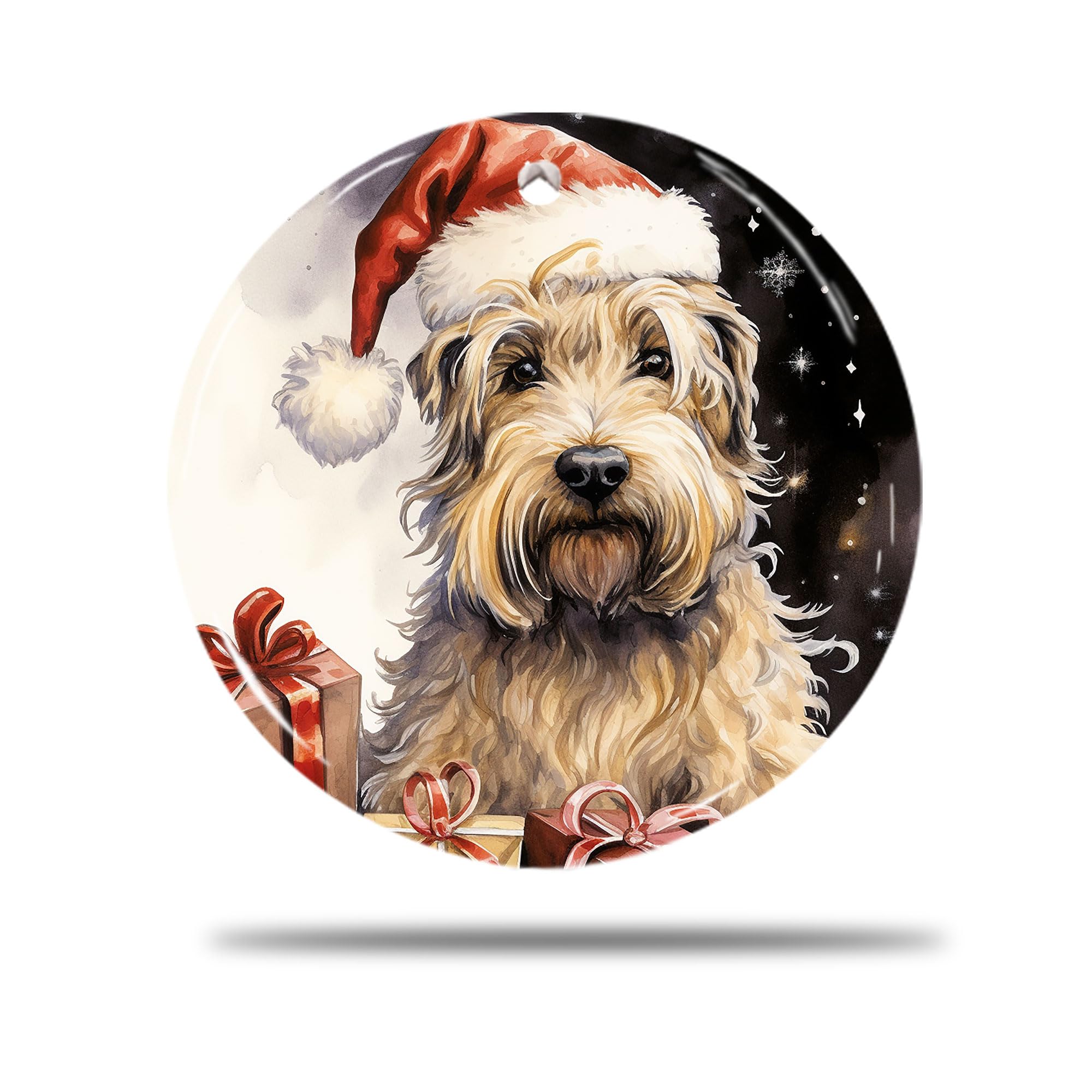Zishenghuodianzishangwuyouxiangongsi Ceramic Christmas Ornaments, 7.3Cm Soft Coated Wheaten Terrier 3D Tree Decorations Xmas Tree Bauble Ceramic Hanging For Indoor Party Home