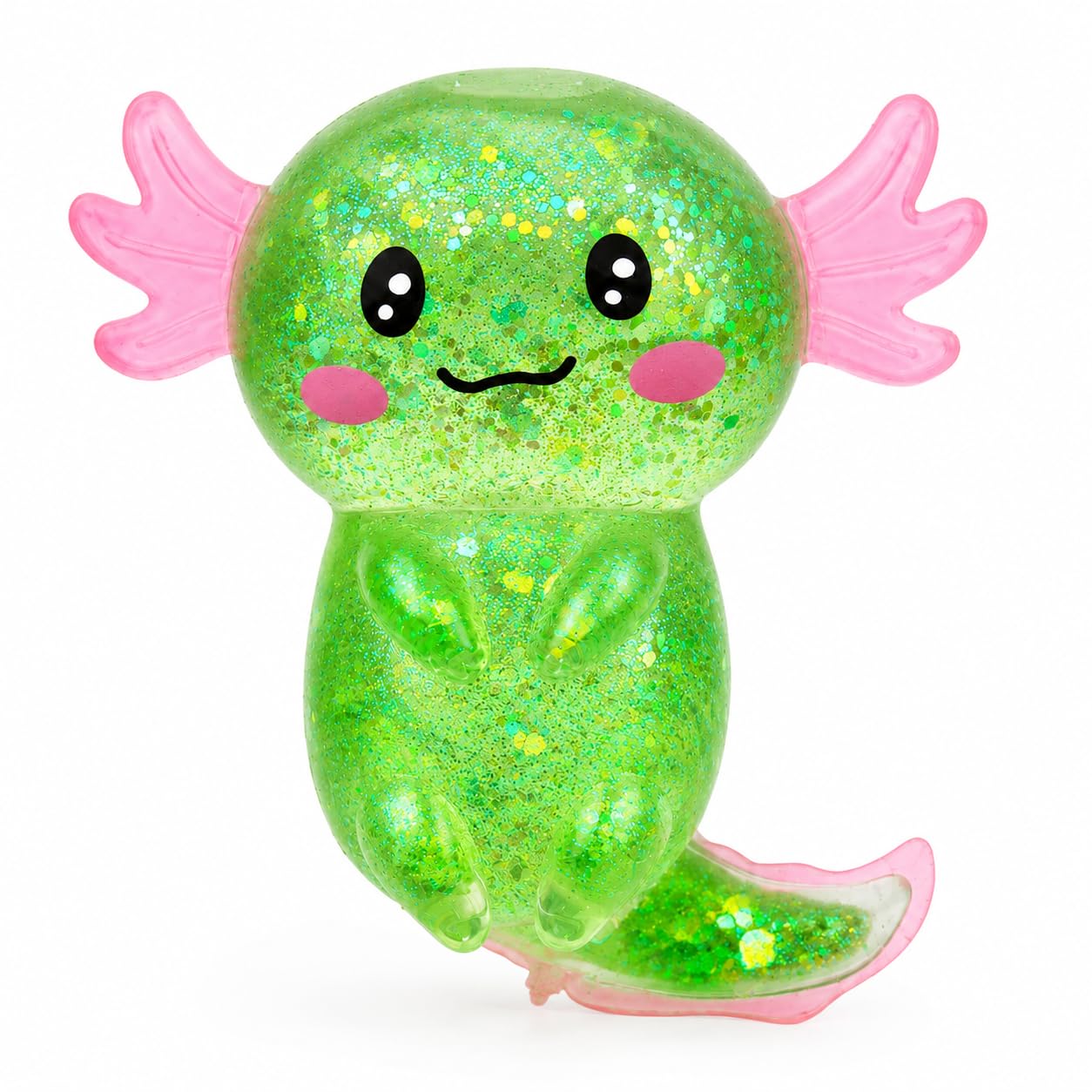 Axolotl Squishy Stress Relief Toy, Glitter Squeeze Fidget Toy for Kids & Adults, Cute Soft Sensory Toy for Anxiety Relief, Stretchy Slow Rising Desk Toy(Green)