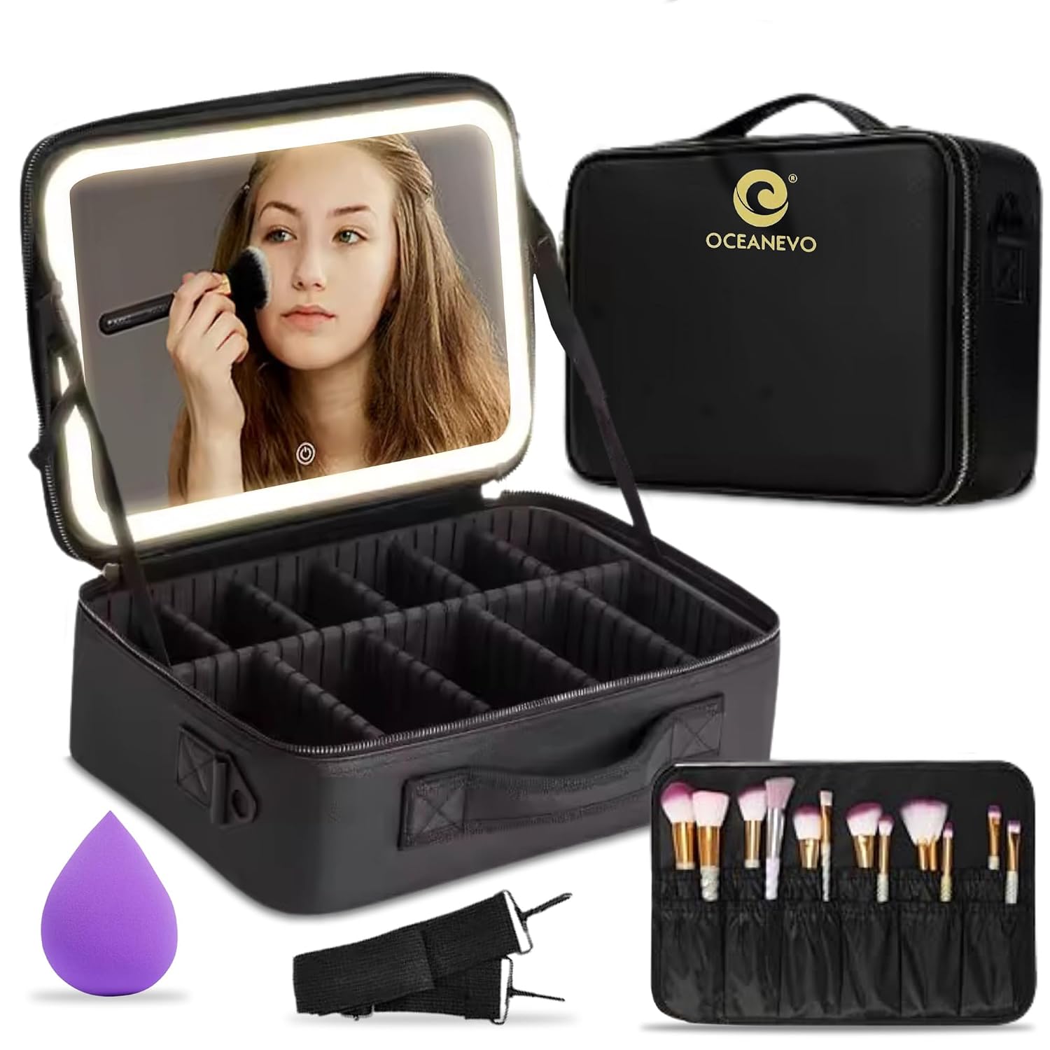 Oceanevo Medium Cosmetic Organizer Bag with Rechargeable LED Mirror & Makeup Sponge Included | Makeup Vanity Box with 3 LE... - Review, Price and Buying Guide
