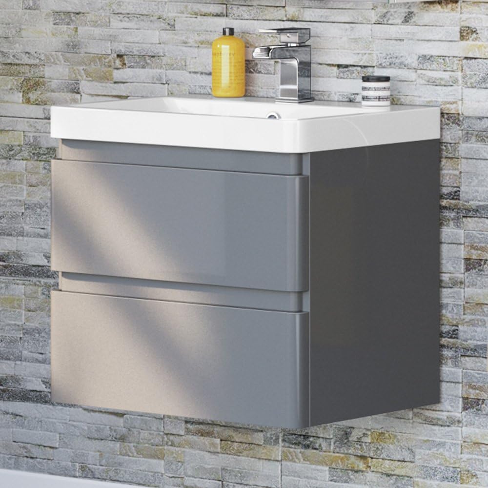 600mm Denver Gloss Grey Built In Sink Drawer Unit - Wall Hung