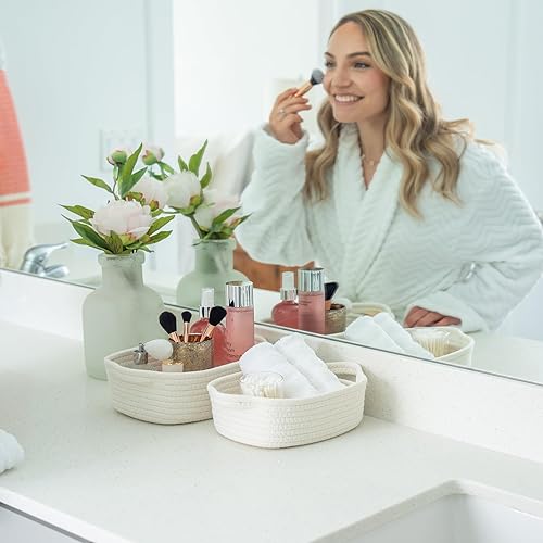 Miniatura 4 de OrganiHaus Juego de 3 cestas de almacenamiento azules  Cesta de cuerda pequeña  Cesta de almacenamiento para estante  Contenedores de almacenamiento