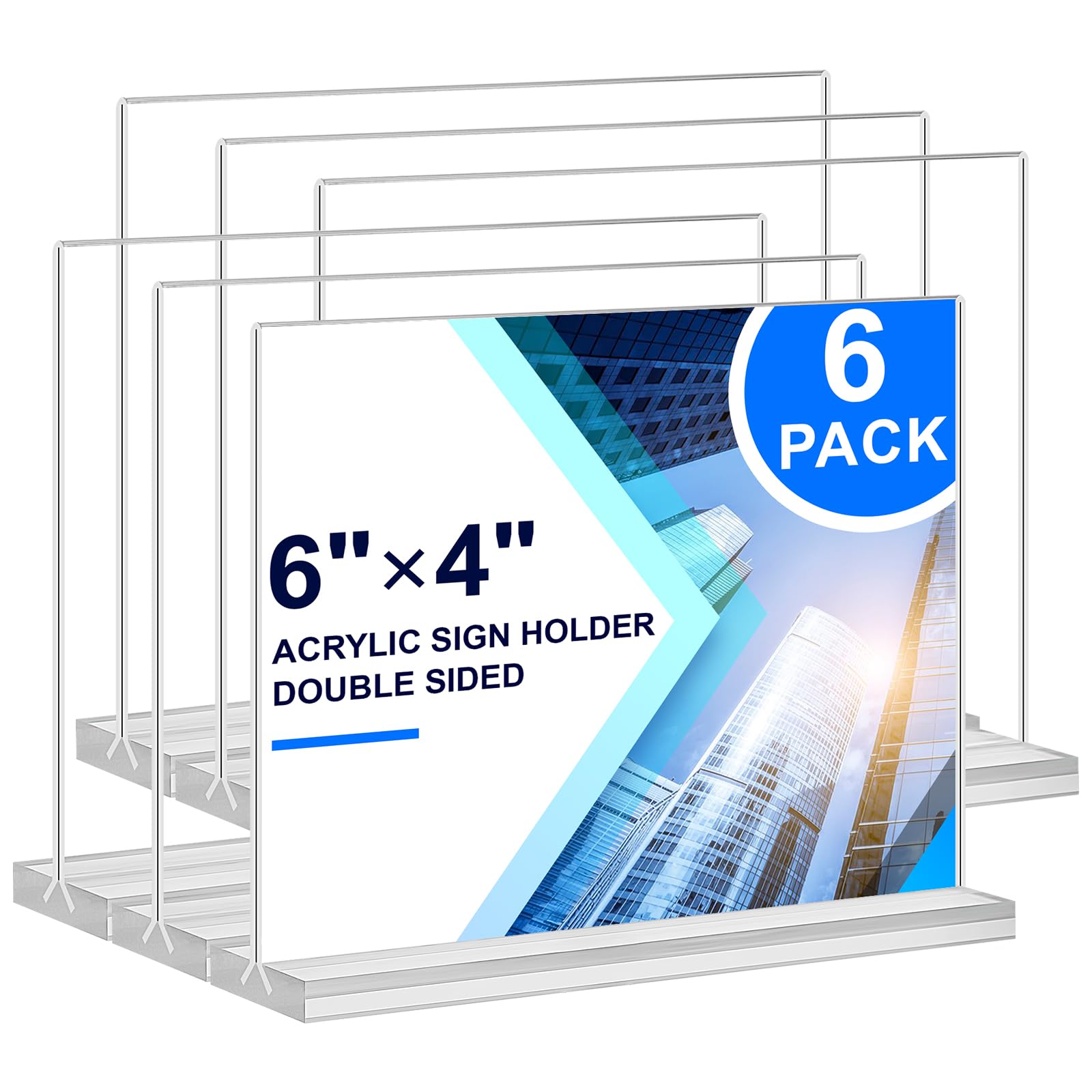 DunGu Acrylic Sign Holder 6x4,6 Pack Clear Sign Holder Double Sided Table Menu Horizontal Desktop Display Stand Paper Flyer Holder Tabletop Sign Holder Suitable for Restaurants, Office, Store, Hotels