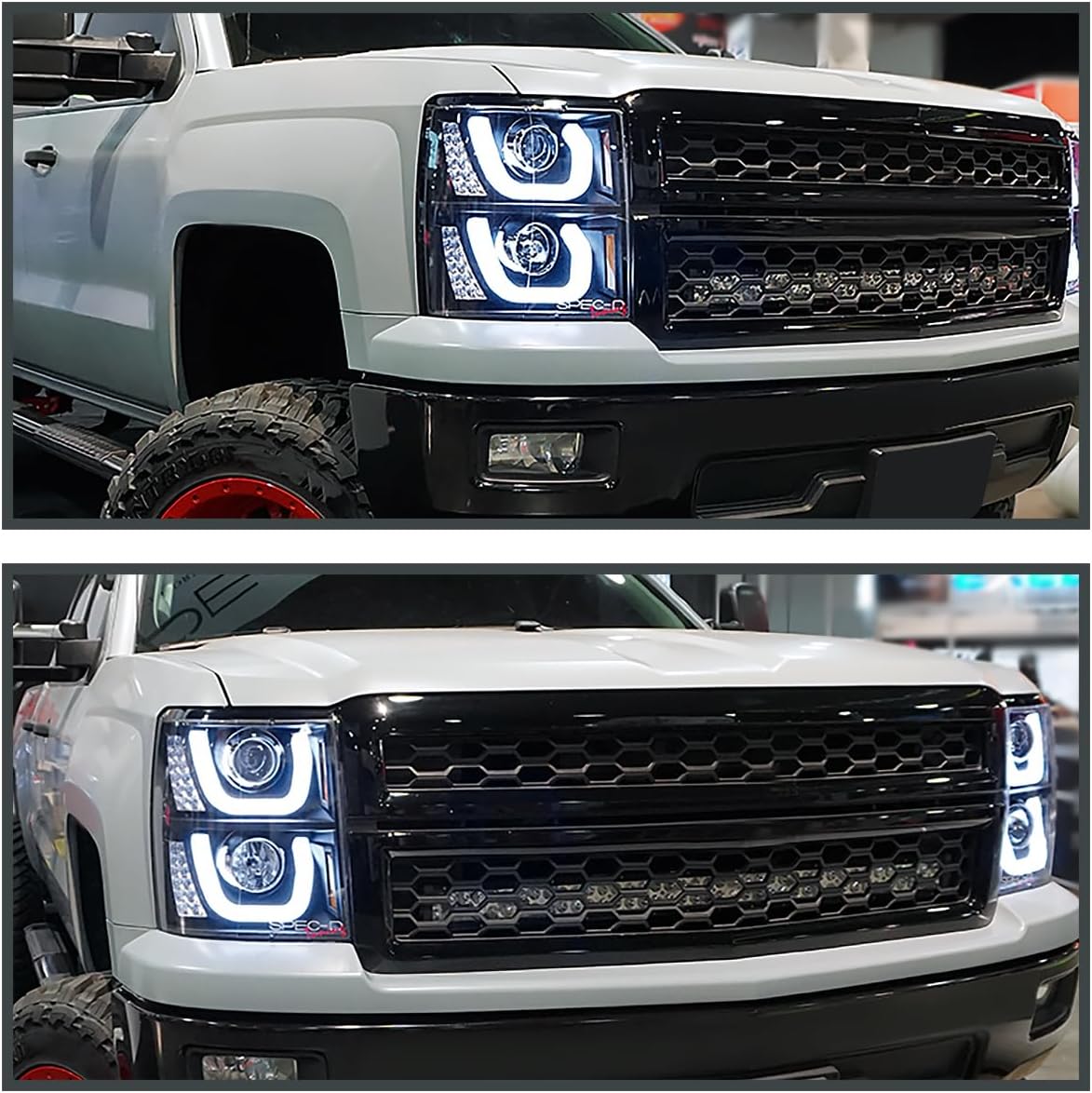 SPEC-D TUNING Halo LED Turn Signal Black Projector Headlights Compatible with 2014-2015 Chevy Silverado 1500, Left + Right Pair Headlamps Assembly