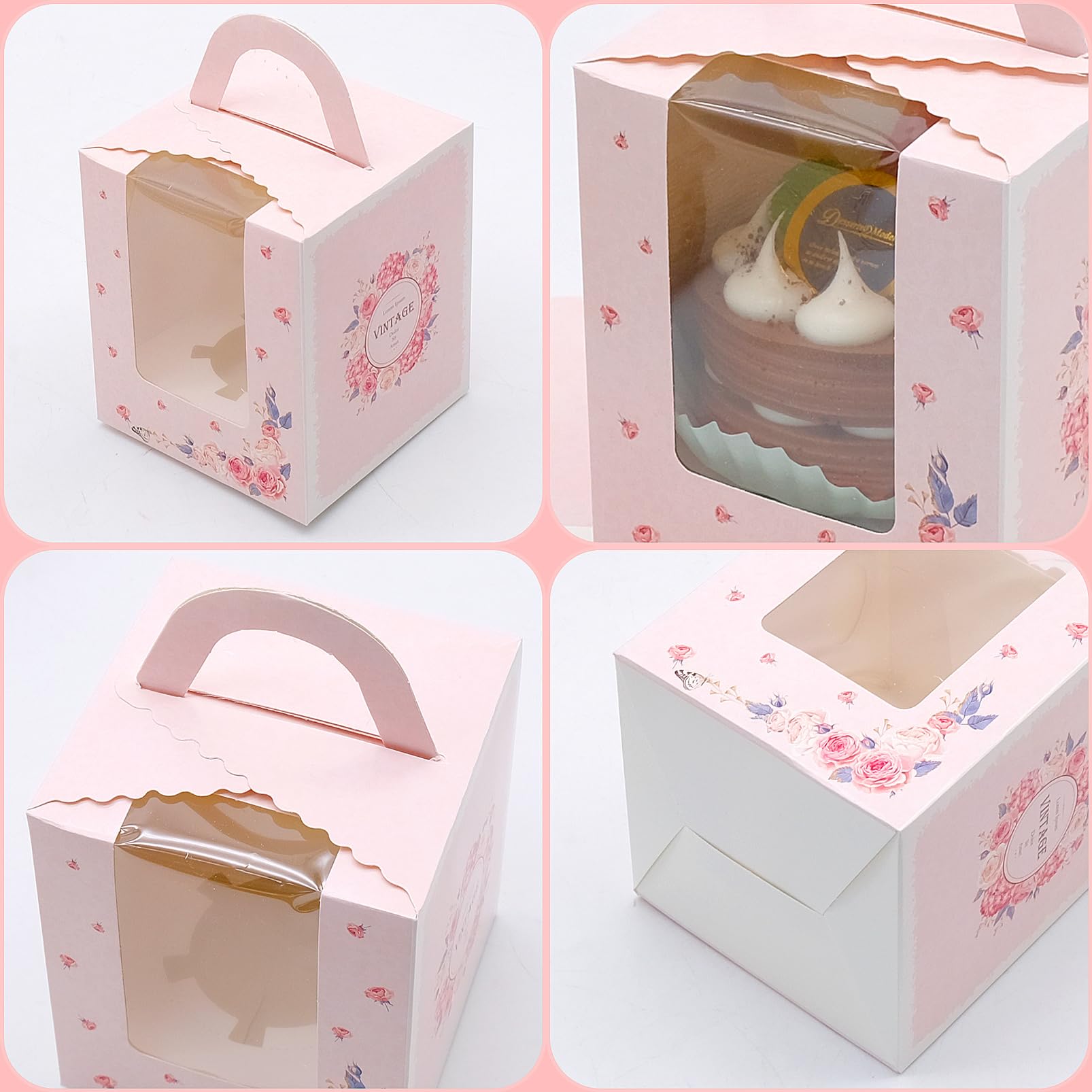 Scatole di Macaron , 20 Pezzi Scatola Cupcake con Finestra e Porta Inserti Scatole per