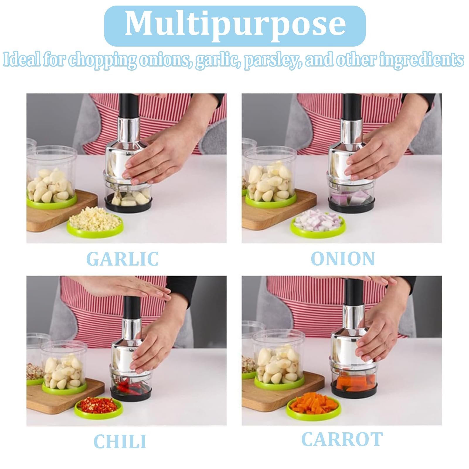 Chopper per cipolle, tritato per cipolle tritaverdure un mano -tritatutto manuale in Acciaio inossidabile per cucina domestica Ristorante Argento domestico