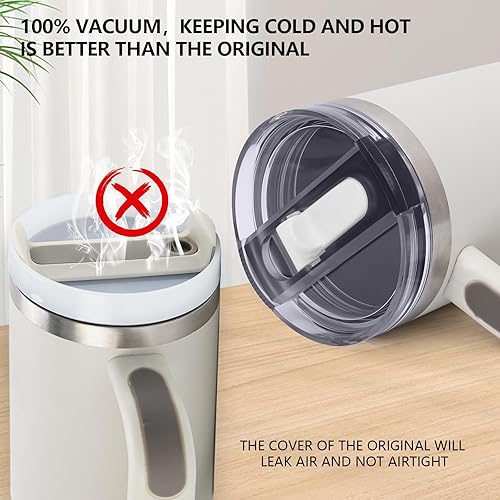 Miniatura 4 de 2 piezas de reemplazo a prueba de fugas con tapa FLIP y pajita - Compatible con Stanley ProTour Quencher y Quencher H2.0 40oz, 64oz (CREMA-A Y