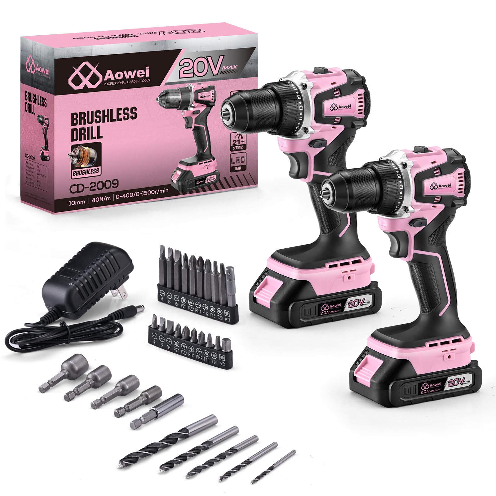 aillページ アウトレット EMU ブラックとピンク 2点 16pro Amazon.com: Aowei 20V Brushless Cordless Drill Set (2-Piece