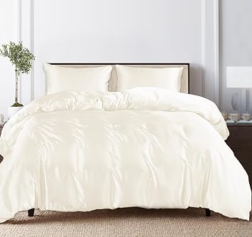 Linenwalas Tencel Lyocell Duvet Cover Set with Deep Pocket Fitted Sheet, Viscose Made from Eucalyptus Soft, Lightweight and Breathable Complete Bedding Set Ivory, Queen