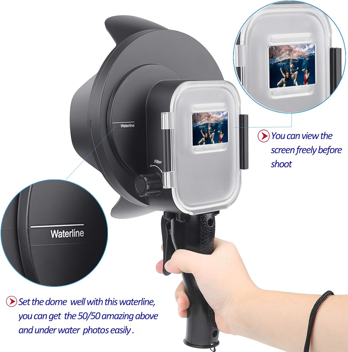 SHOOT Dome Port Lens for GoPro HERO7 Black/6/5/HERO2018 10X Macro Filter,Red Filter with