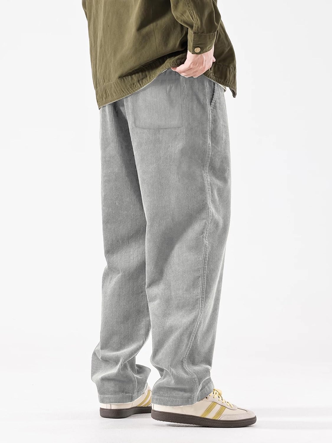 PLEPAN Mens Corduroy Pants Baggy Wide Leg Casual Elastic Waist Drawstring Loose Fit Sweatpants - Image 3