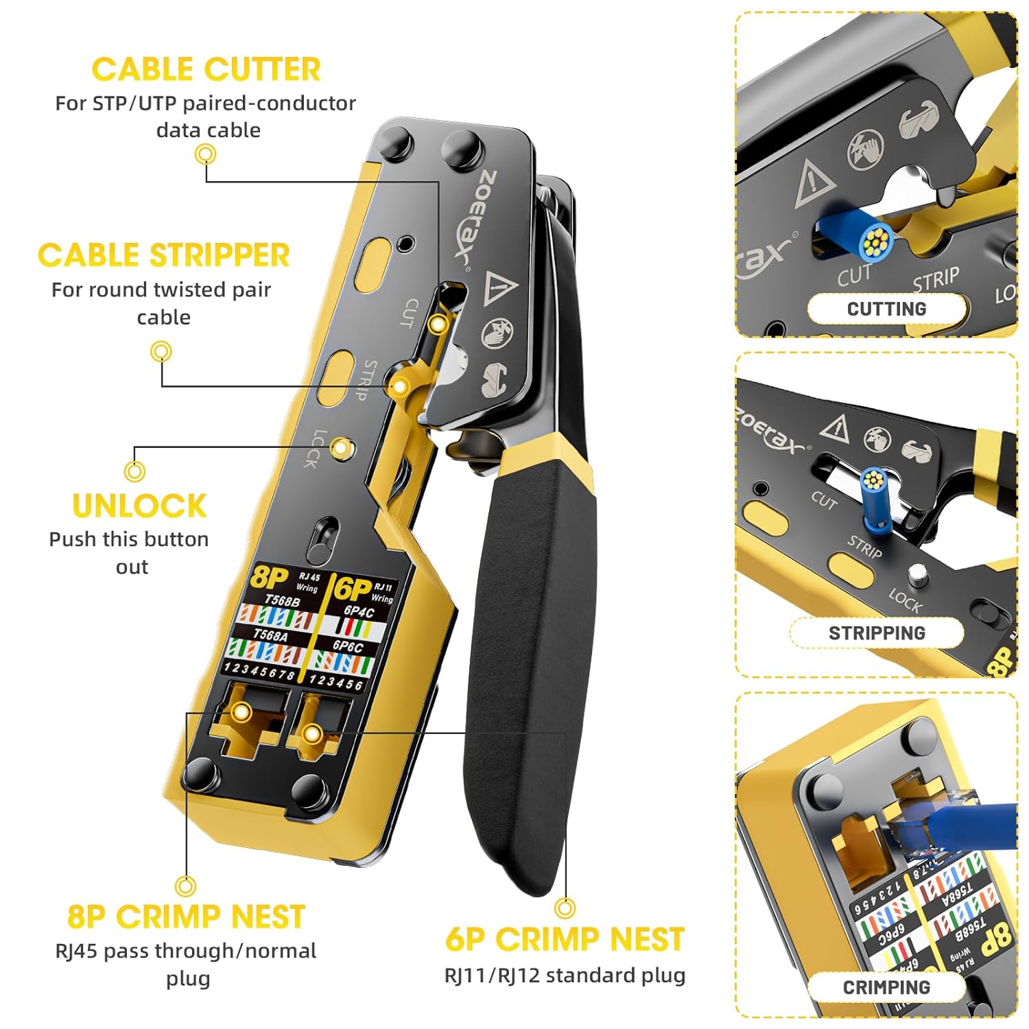 100-Pack RJ45 Cat6 Pass Through Connector and RJ45 Crimping Tool