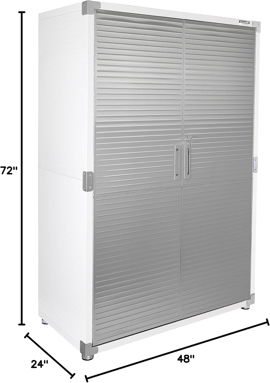 Seville Classics UltraHD Solid Steel Lockable Metal Storage Cabinet Locker Organizer, w/Adjustable Shelves for Garage, Warehouse, Office, Classroom, White, 48" W x 24" D x 72" H