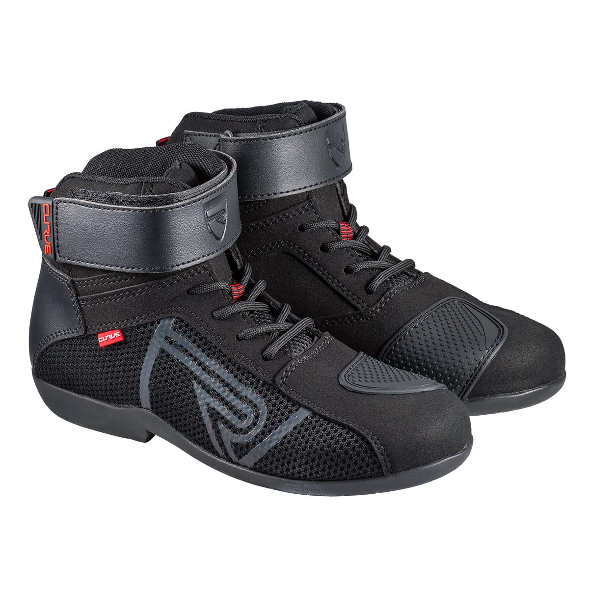 CURVE Botas moto Rubi Vented Negro/Gris, Microfibra, Protección tobillo y talón, Cierre cordones, Suela antideslizante, Adultos, Hombre y mujer, CE