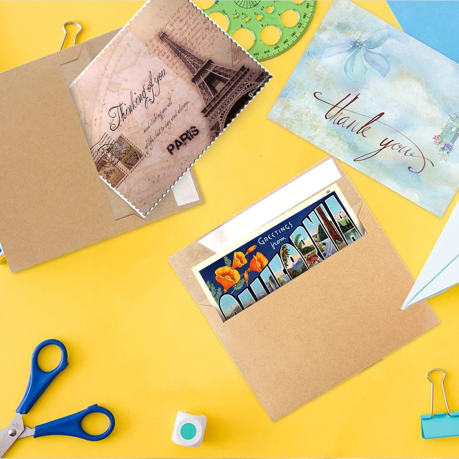 Paquete de 100 sobres de papel kraft, sobres A7, sobres de 5 x 7 para invitaciones, bodas, baby shower, sobres de papel kraft marrón para personalizar tarjetas de regalo, fiesta de cumpleaños
