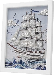 DRNSQR 3D Pearl Diamond Art kit for Idults, Pearl Painting Kits with Frame | White Frame, Classic Sailboat Design, Complete Tool Kit, Calming DIY Craft, Beginner-friendly, Exquisite Decor, Ideal Gift