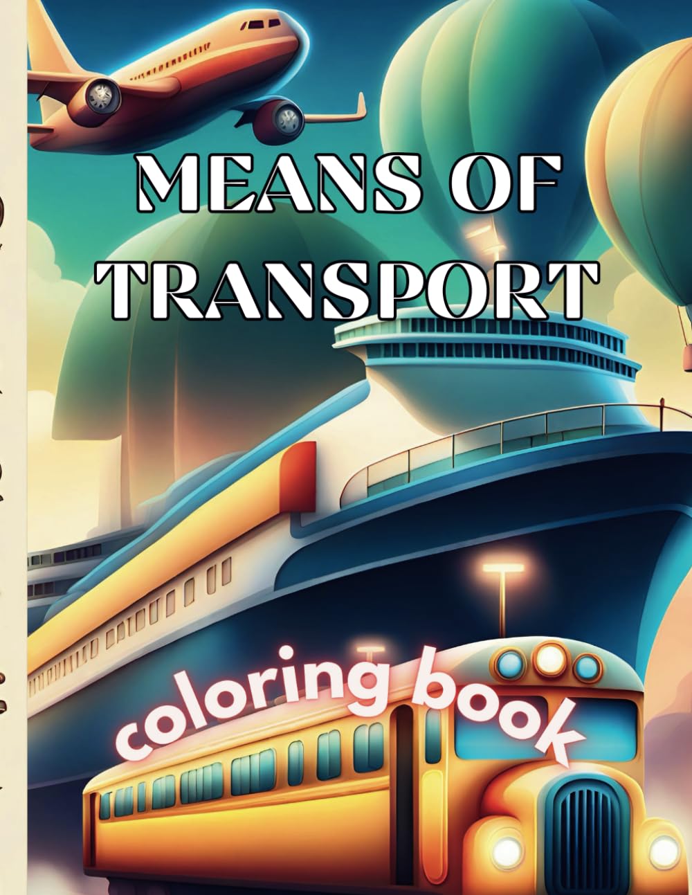 Means of transport coloring book: for adults and kids, easy designs of airplanes, trains, ships and many more means of transport