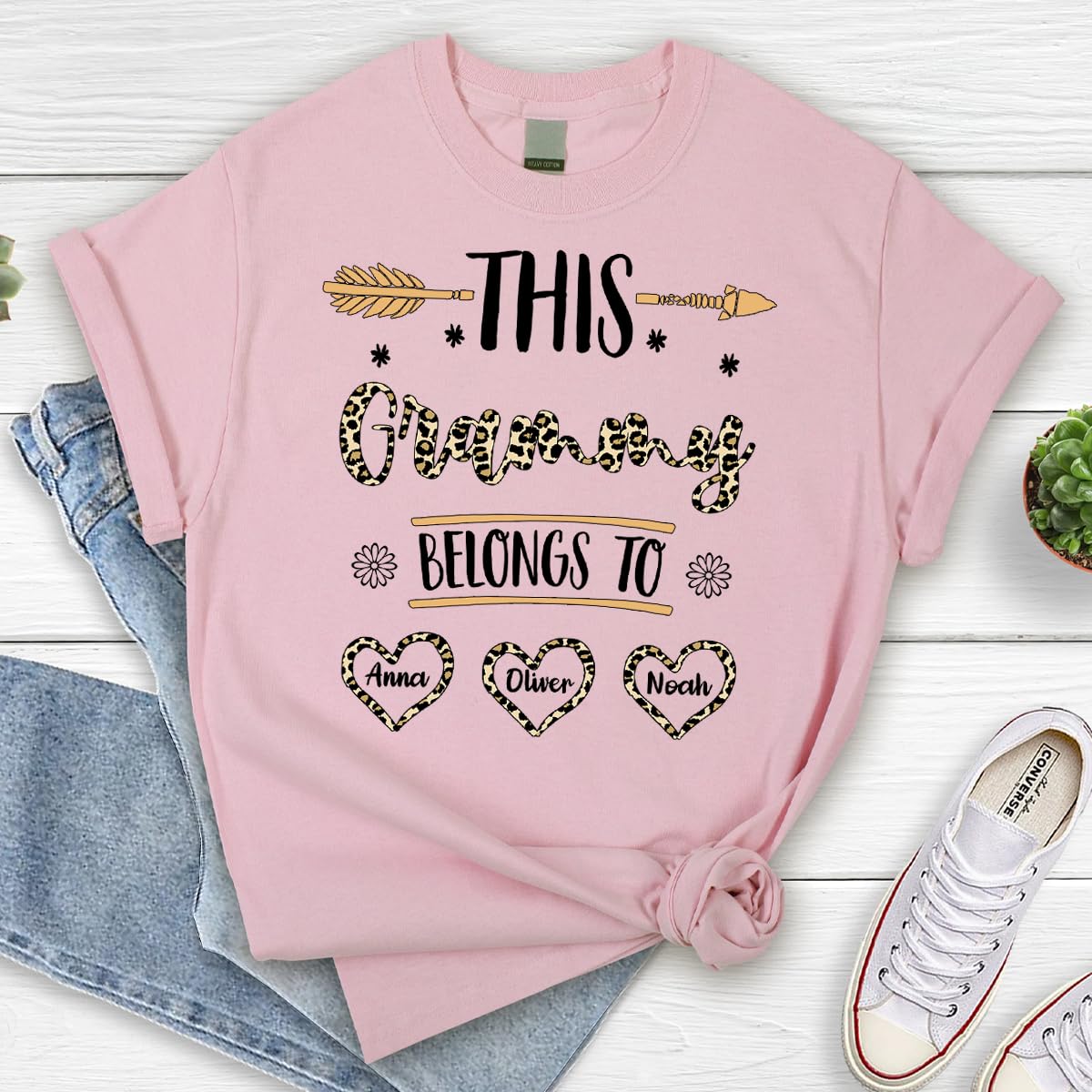 Personalized Leopard Shirt for Aunt, Custom with Grandkids Name - Women's Mother's Day, Christmas