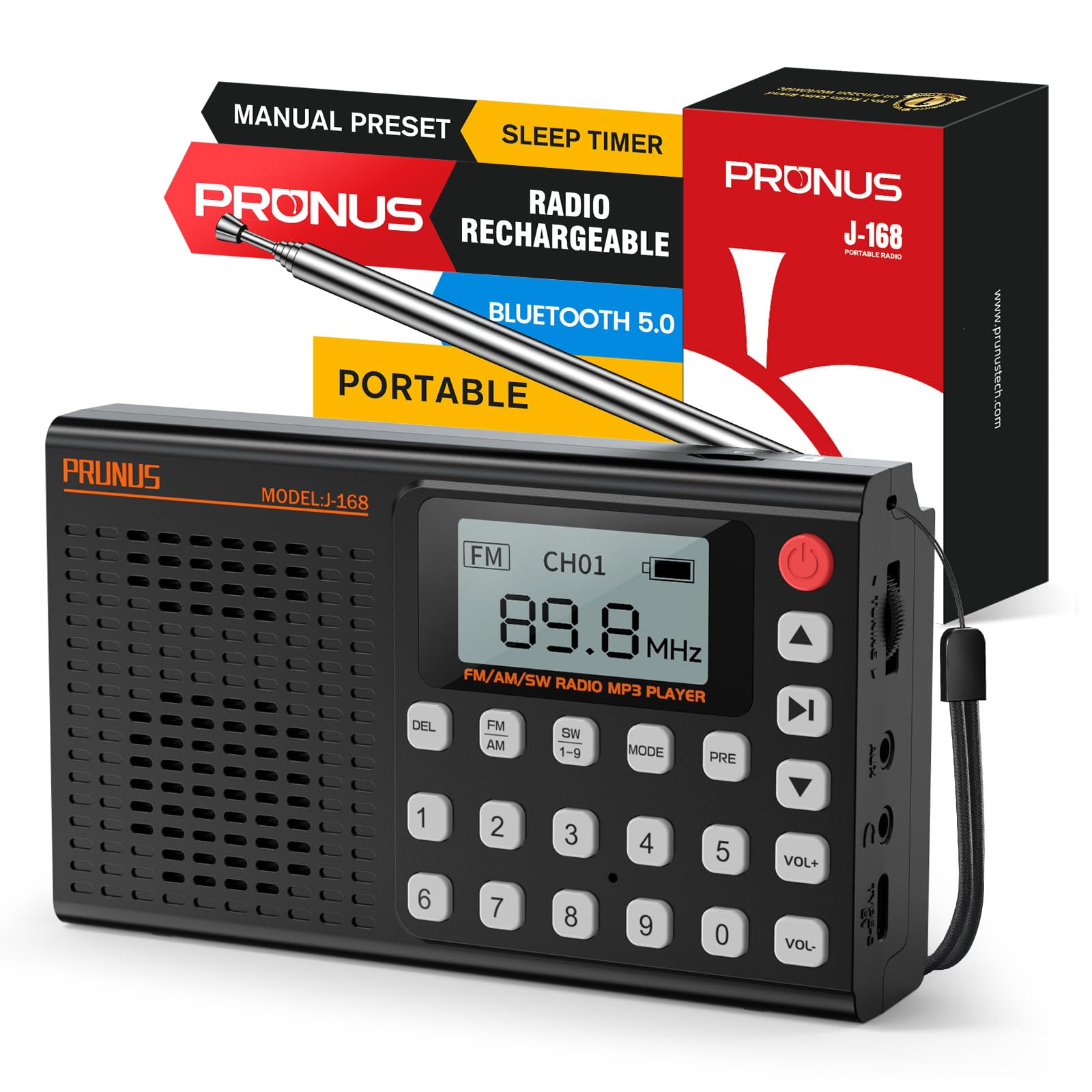 Amazon.com: PRUNUS J168 AM FM Radio Bluetooth Speaker, Preset