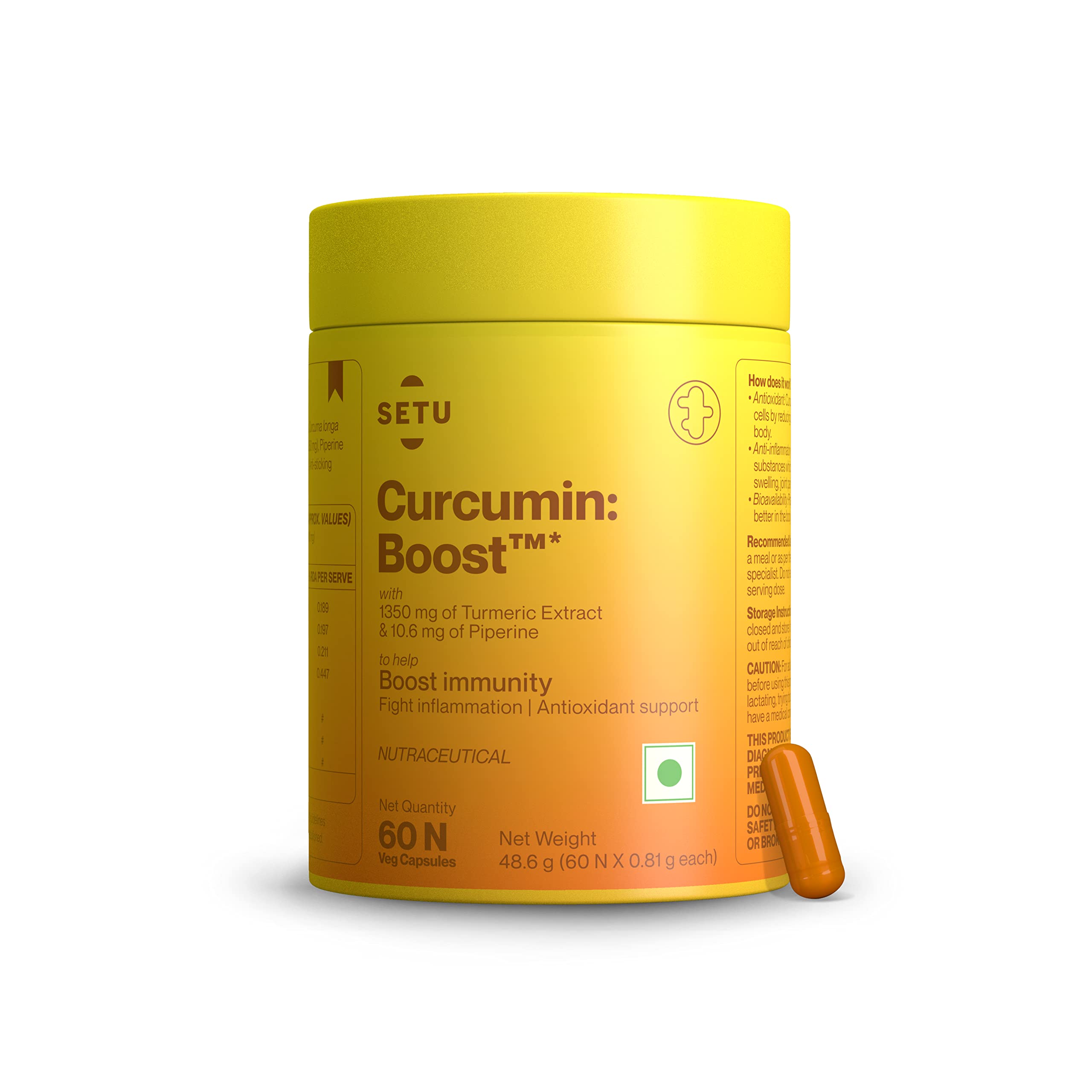 Buy Setu Curcumin Boost 1350mg Turmeric Extract & 10.6mg Piperine