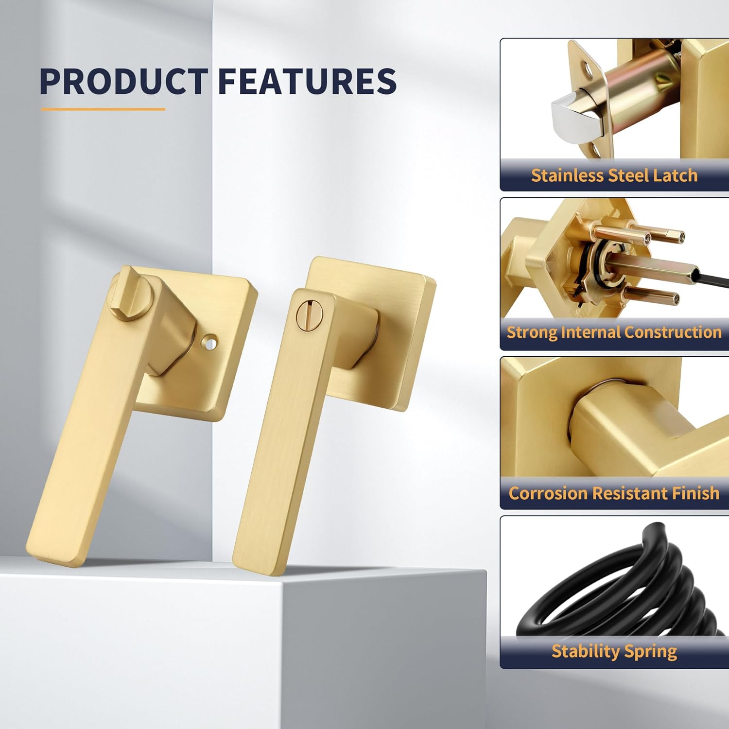 P8719 レバーハンドルB（ゴールド）・親子ドア用（FUTABA） 通販 - ハーモネートショッピングクラブ ゴールドプライバシースドアハンドル  インテリア 正方形 つや消しゴールドドアハンドル バスルームと寝室用 リバーシブルドアロック 鍵 ゴールドプライバシースドアハンドル インテリア 正方形 つや消しゴールドドアハンドル バスルームと寝室用 リバーシブルドアロック 鍵