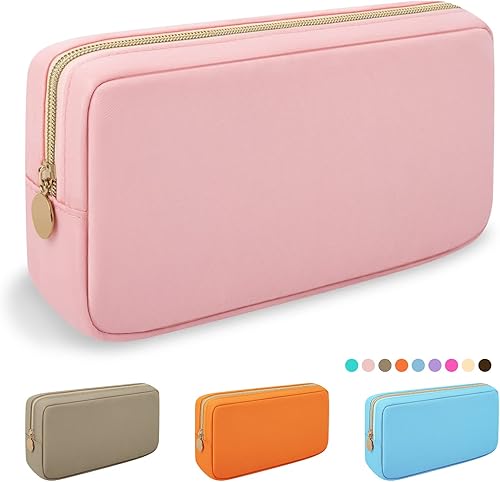 Miniatura 24 de Iqimott Bolsa Grande de Maquillaje de Nylon, Estuche de Viaje Preppy, Bolsa Grande de Cosméticos de Nylon, Organizador de Maquillaje, Bolsa de Rosa