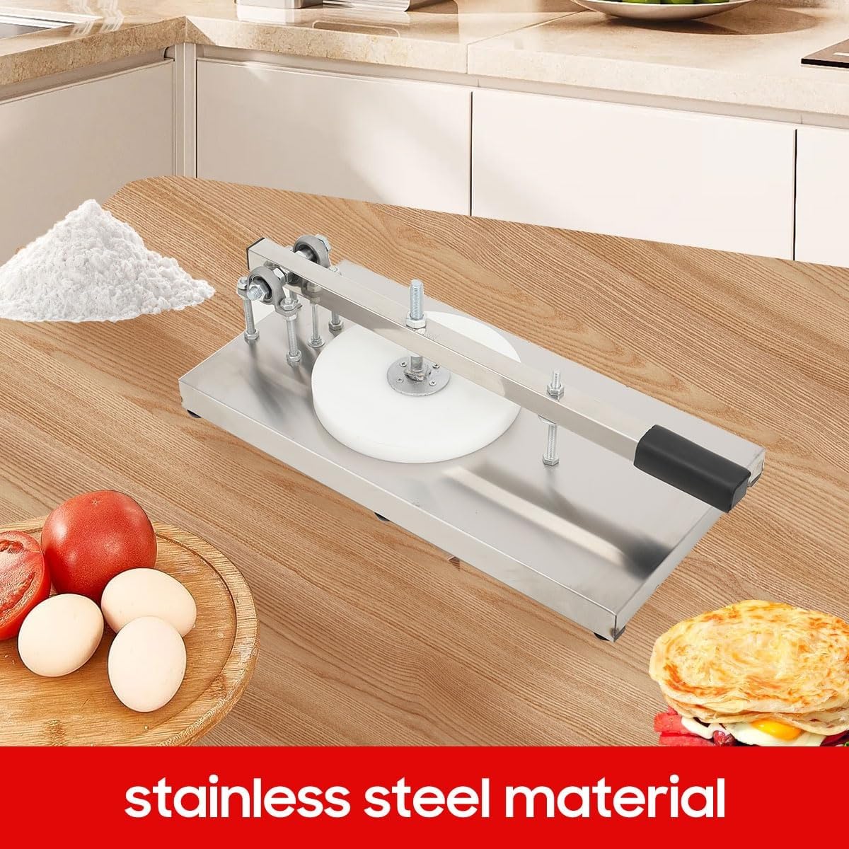 Pizzateig-Presse, Pizzateig-Presse aus Edelstahl for weichen Teig mit Einstellbarer Höhe – perfekt for die Herstellung von Hand Pies, Pizza und Ciabatta(20cm)