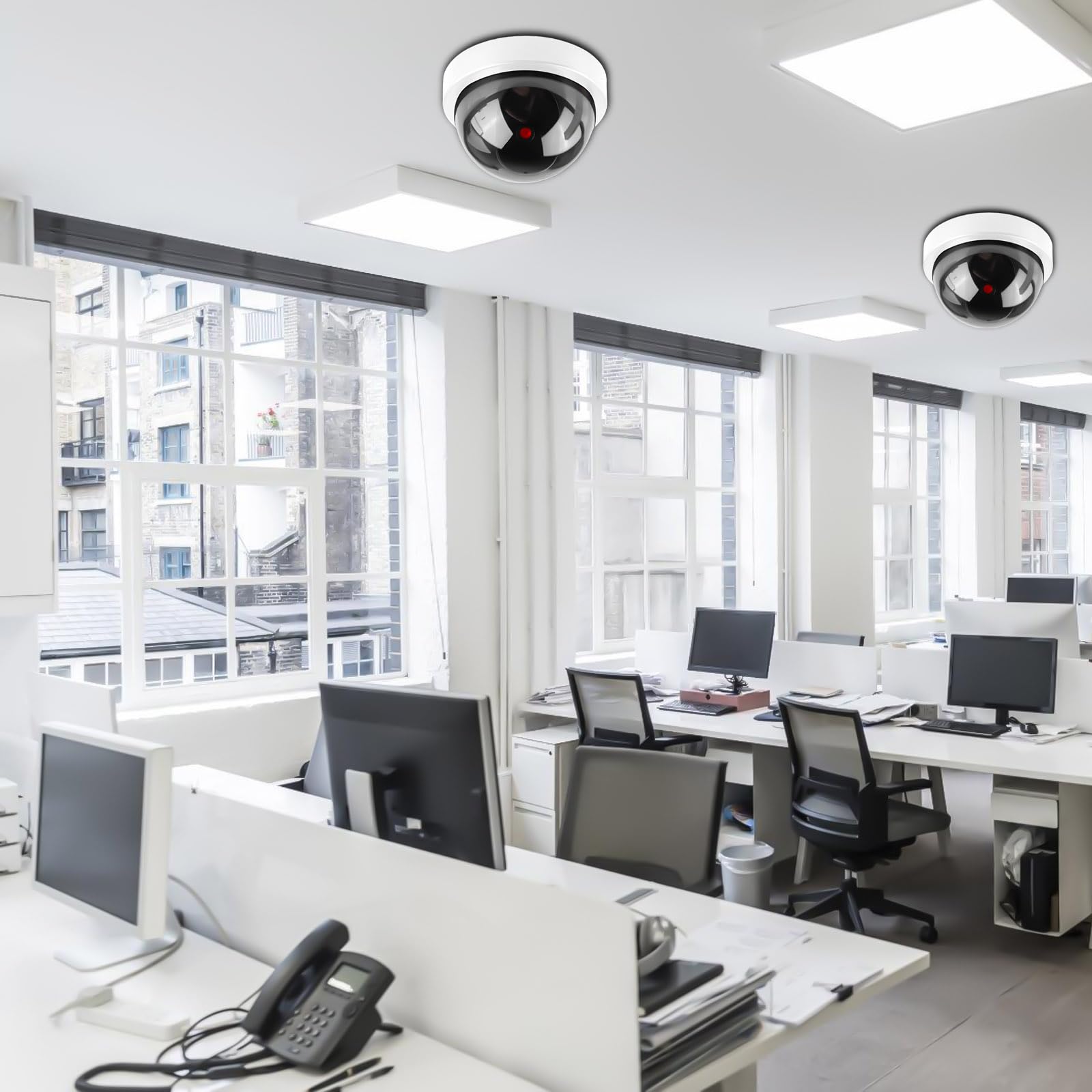 GOMETY Lot de 4 caméras factices avec LED rouge clignotante, caméra de sécurité factice réaliste, caméra CCTV factice, caméra dôme factice pour la surveillance à domicile et au bureau (Blanc)