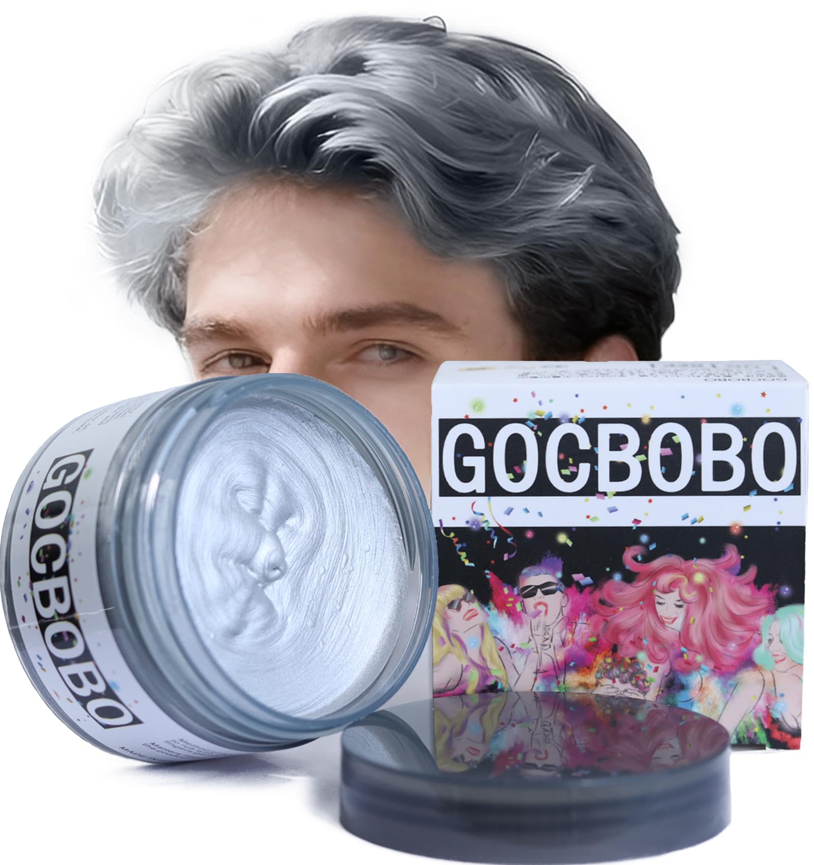 Cera per Tintura per Capelli Temporaneo Unisex Lavabile Naturale Modellazione Cera Colorata per Capelli Adatto per Halloween Cosplay Festa di Natale Grigio