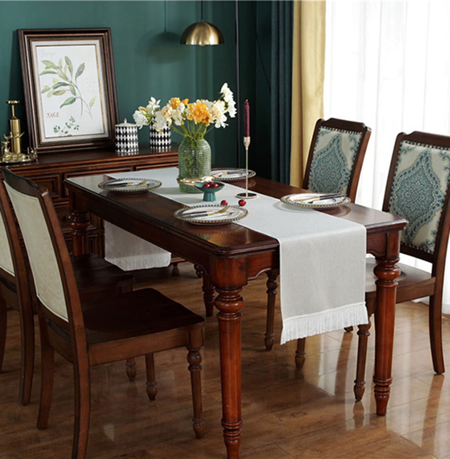 Runner da Tavolo con Frange,Tovagliette in Cotone Intrecciato a Mano Stile Europeo per Cucina o Tavola da Pranzo,per Casa,Matrimoni,Hotel,Caffè,Feste e Uso Quotidiano (Beige,33x200cm/13x78.7in)