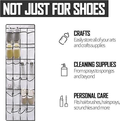 Miniatura 4 de Organizador de zapatos sobre la puerta, 24 bolsillos grandes de malla transpirable, soporte de almacenamiento colgante que ahorra espacio, se cuelga