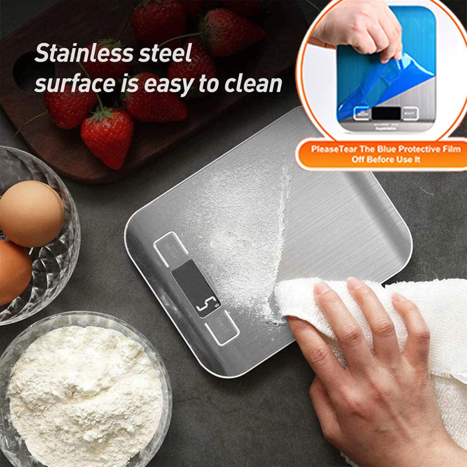 JINGYAN Báscula de Cocina Báscula de Cocina Digital Alimentos multifunción Balanza Acero Inoxidable Pantalla LCD Medición onzas Cocinar Hornear