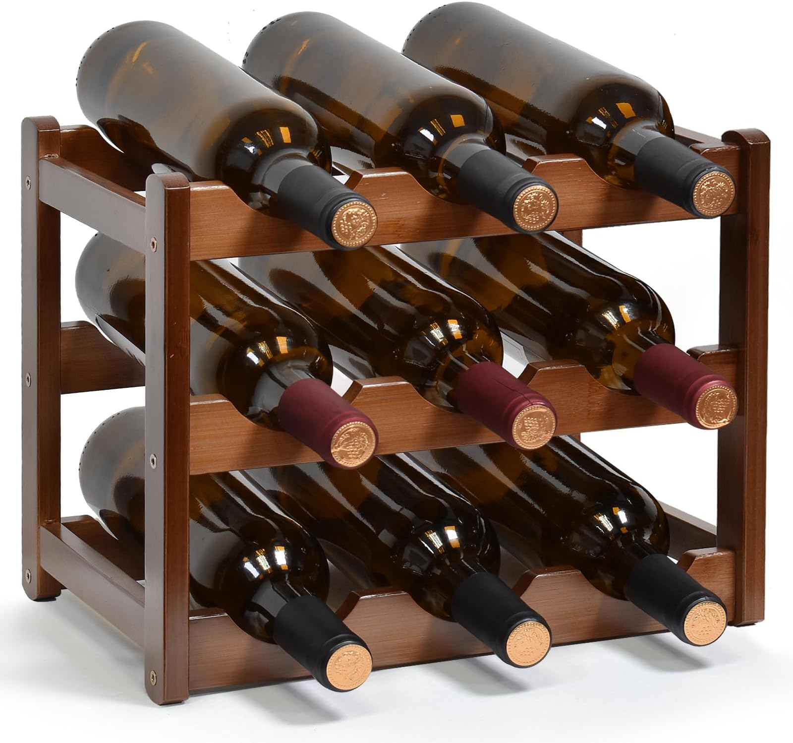 Amazon.com: MYITYARD Wine Rack, 3-Tier 9 Bottles Bamboo Wine Cabinet ...