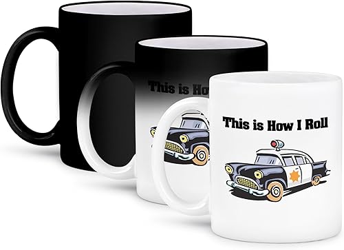 Miniatura 1 de 3dRose This Is How I Roll - Taza transformadora mágica de policía de policía, 11 onzas, negro/blanco