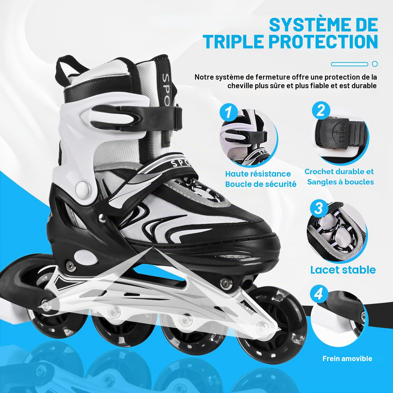Patins à roulettes réglables pour garçons et Filles Enfants, Patins à roulettes pour Filles et garçons, pour Usage intérieur et extérieur