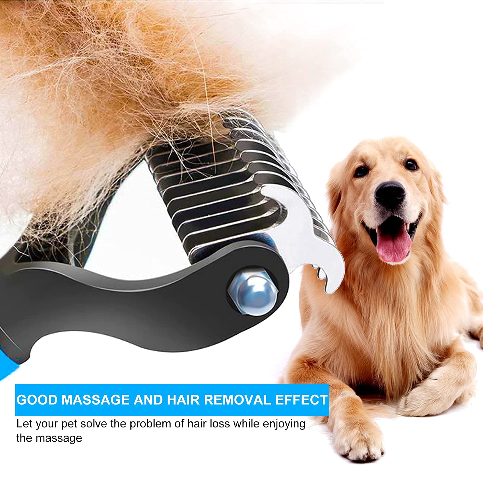 JJW Brosse pour Chiens et Chats, Dédéparage de Sous-Poil pour Poils Moyens à Longs, Râteau pour Animaux de Compagnie, Peigne de Massage