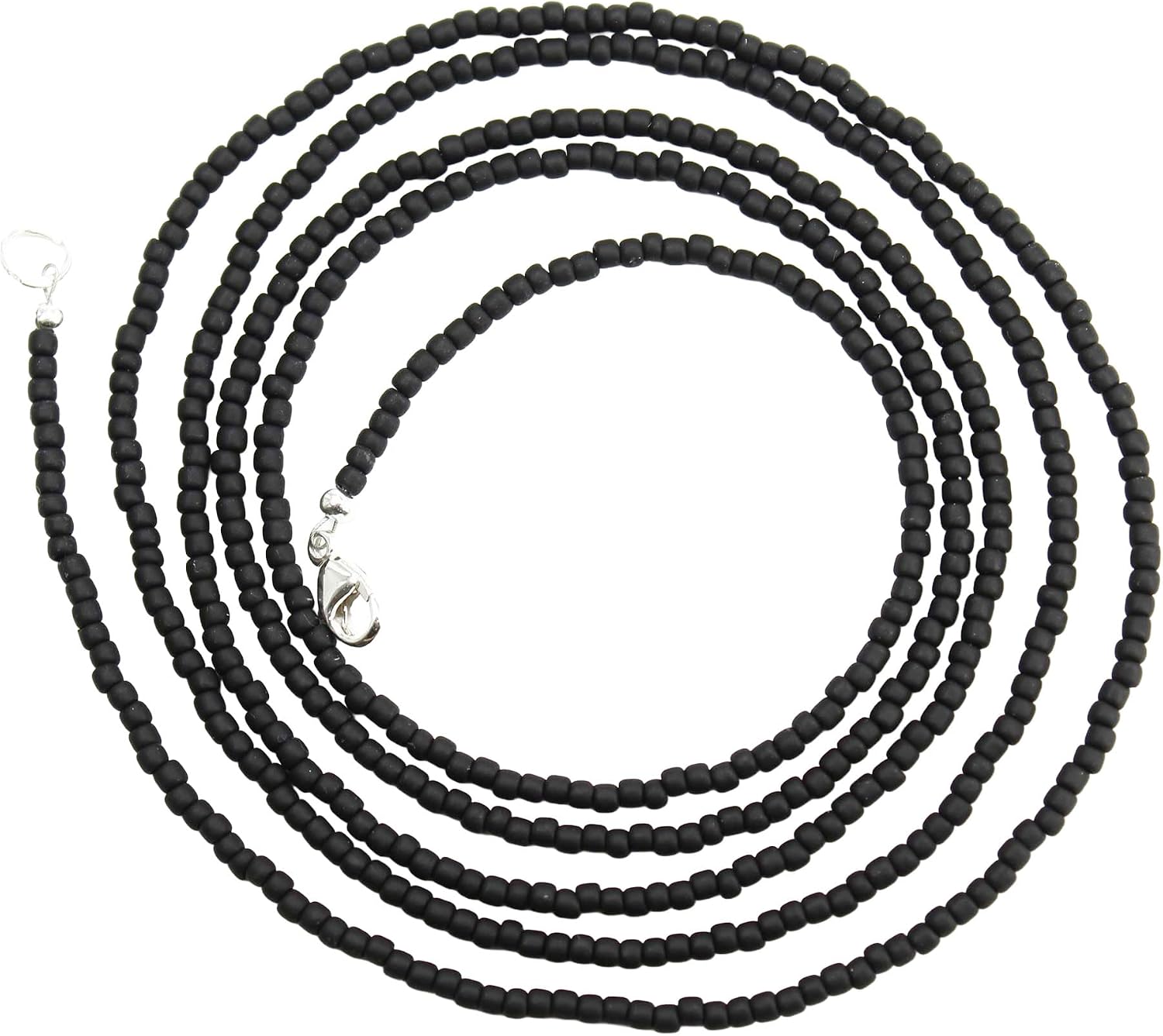 Handmade Matte Black Seed Bead Necklace, Thin 1.5mm Single Strand Beaded Necklace