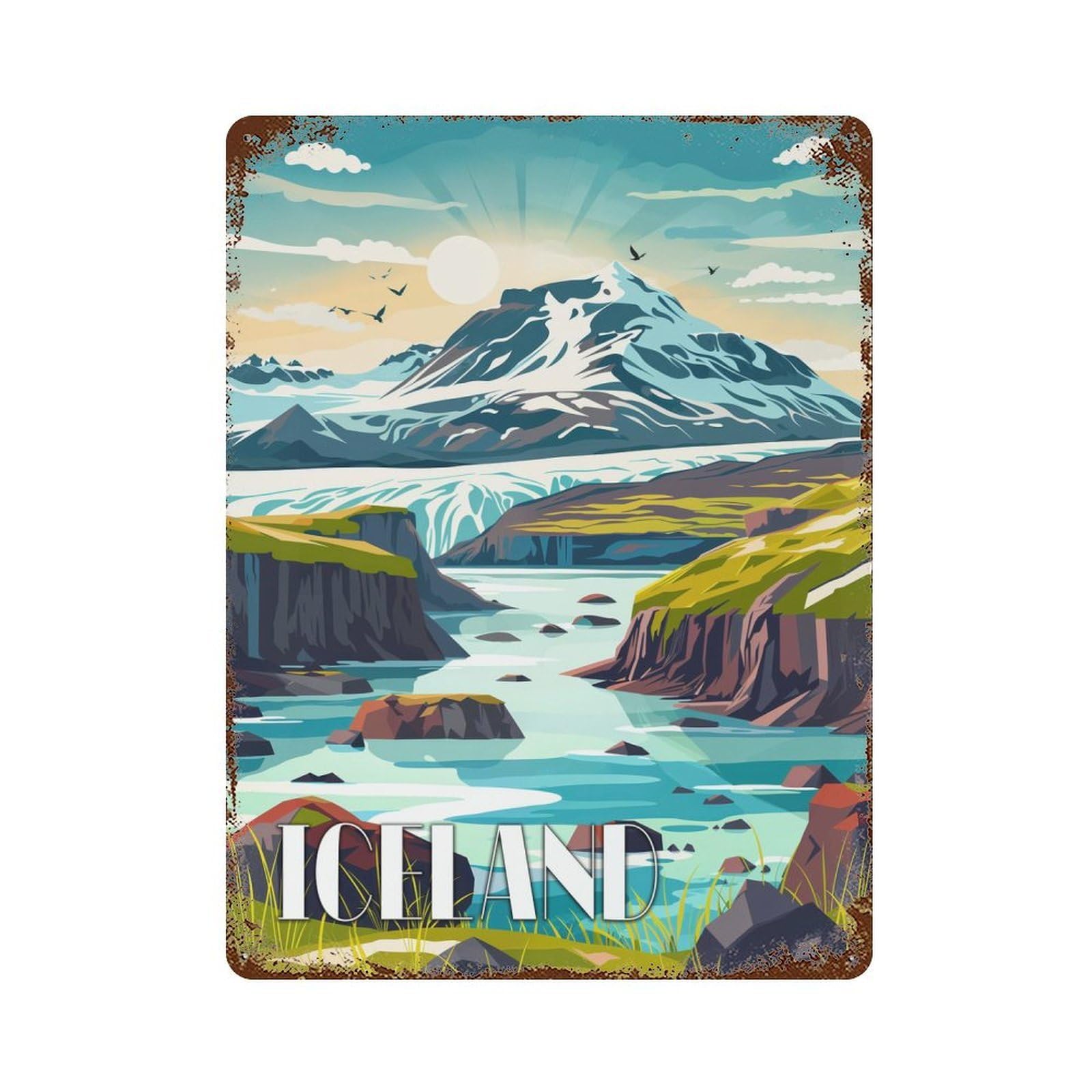 Aged Metal Wall Plaque with Icelandic Serenity Design 15.7"x11.8", for Pub, Kitchen And Man Cave Decor, Shabby Chic Decor