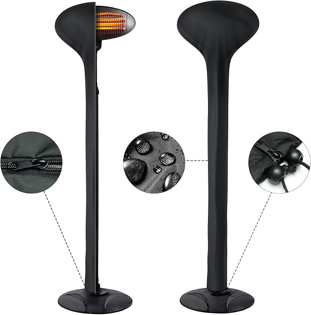 Electric Outdoor Heater Cover Waterproof, Electric Patio Garden Heater Covers 500D windproof Anti-tear Oxford Cloth with Zipper and Adjustable Drawstring180CM*65CM