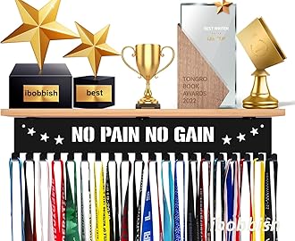 Trophy Shelf with Hooks for Medals - Metal Display Shelf for Wall Mount Ribbon Display, Trophy Shelves for Gymnastics, Soccer, Wrest,Running Race Medals Awards Rack,Trophy Award holder Upgraded