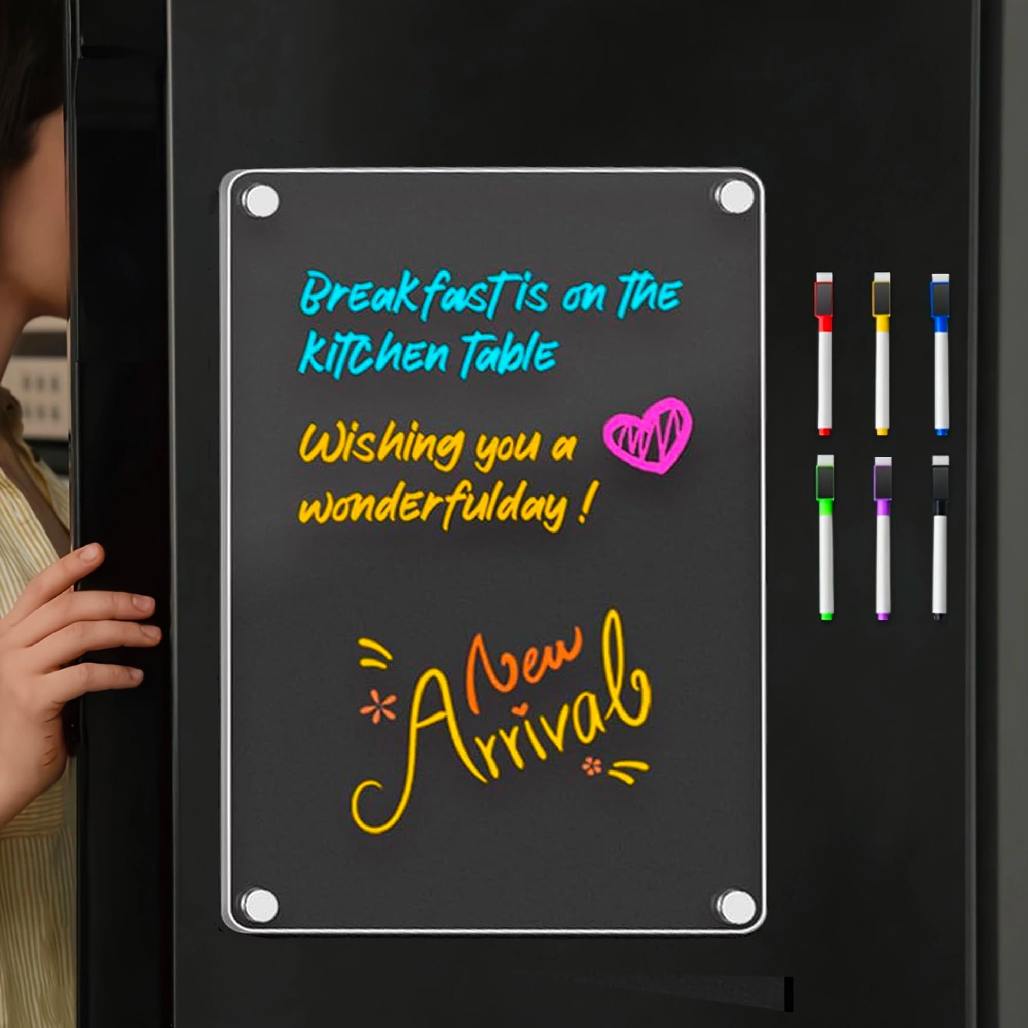 Acrylic Weekly Calendar Planner for Refrigerator - 11.8"x7.8" Dry Erase Fridge Organizer with Weekly Schedule Template, Kitchen & Office Planning