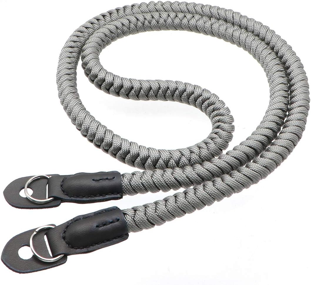 Paracord Woven Camera Neck Shoulder Strap Belt Hand Compatible with Canon Nikon Sony Olympus Pentax Fujifilm Panasonic SLR DSLR Digital Mirrorless Cameras 36inch Grey
