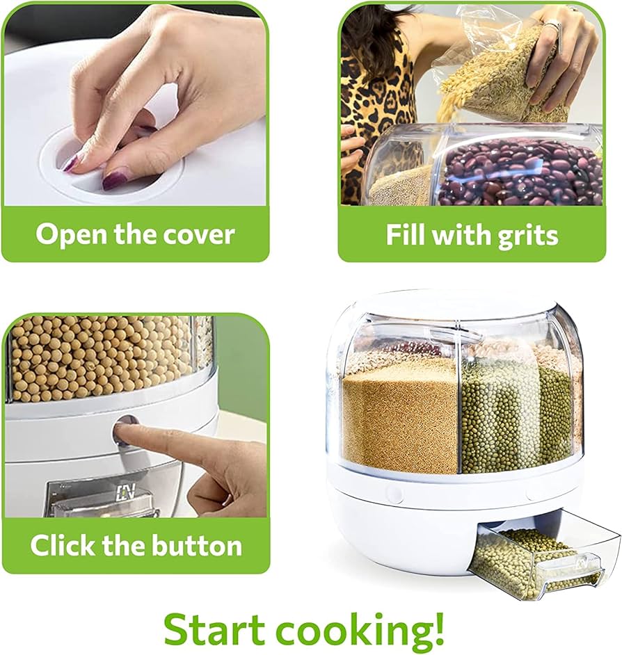 Buy Delavala 360° Rotating Dry Food Dispenser White 6-Grid 22 Lbs Round Cereal Dispenser 12"×12"×12" Grain Dispenser for Rice Storage Kitchen Corn BPA-Free Online at Low Prices in India - Amazon.in