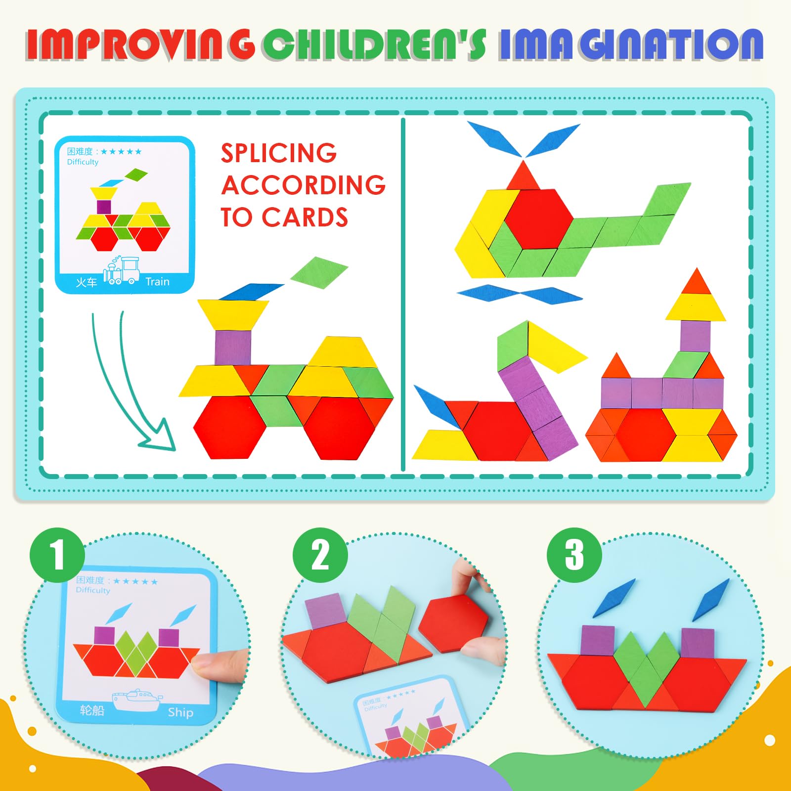 Tangram Puzzle Aus Holz - 210-teiliges Lernspielzeug Mit Vorlagekarten Für Kinder Ab 3 Jahren