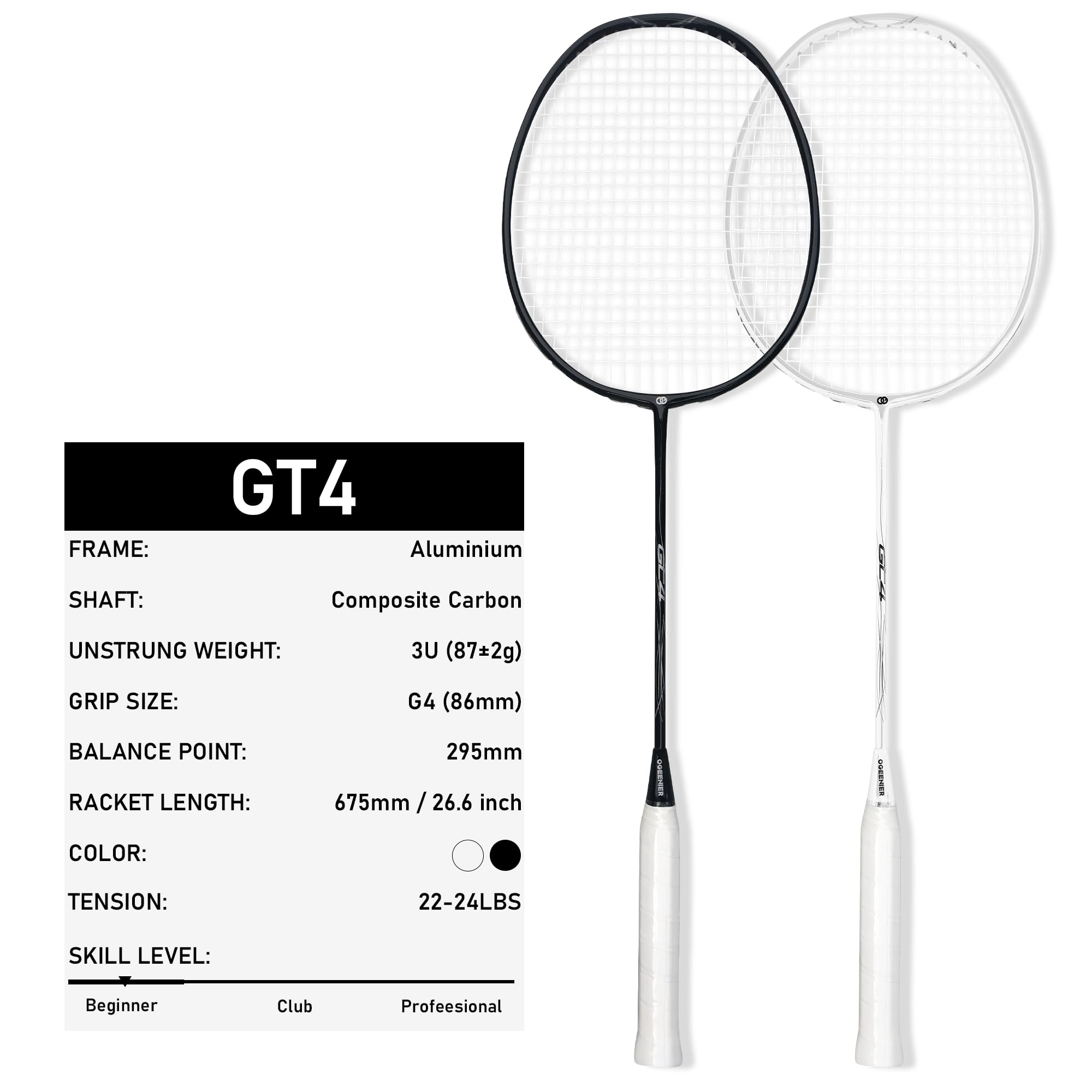 OGEENIER 3U Badminton Set Federball Set Badmintonschläger Profi mit Tasche | Federball Set: 2 Badmintonschläger, 2 Federbälle, 2 Griffbänder + Tasche. Ideal für Freizeit & Turnier.