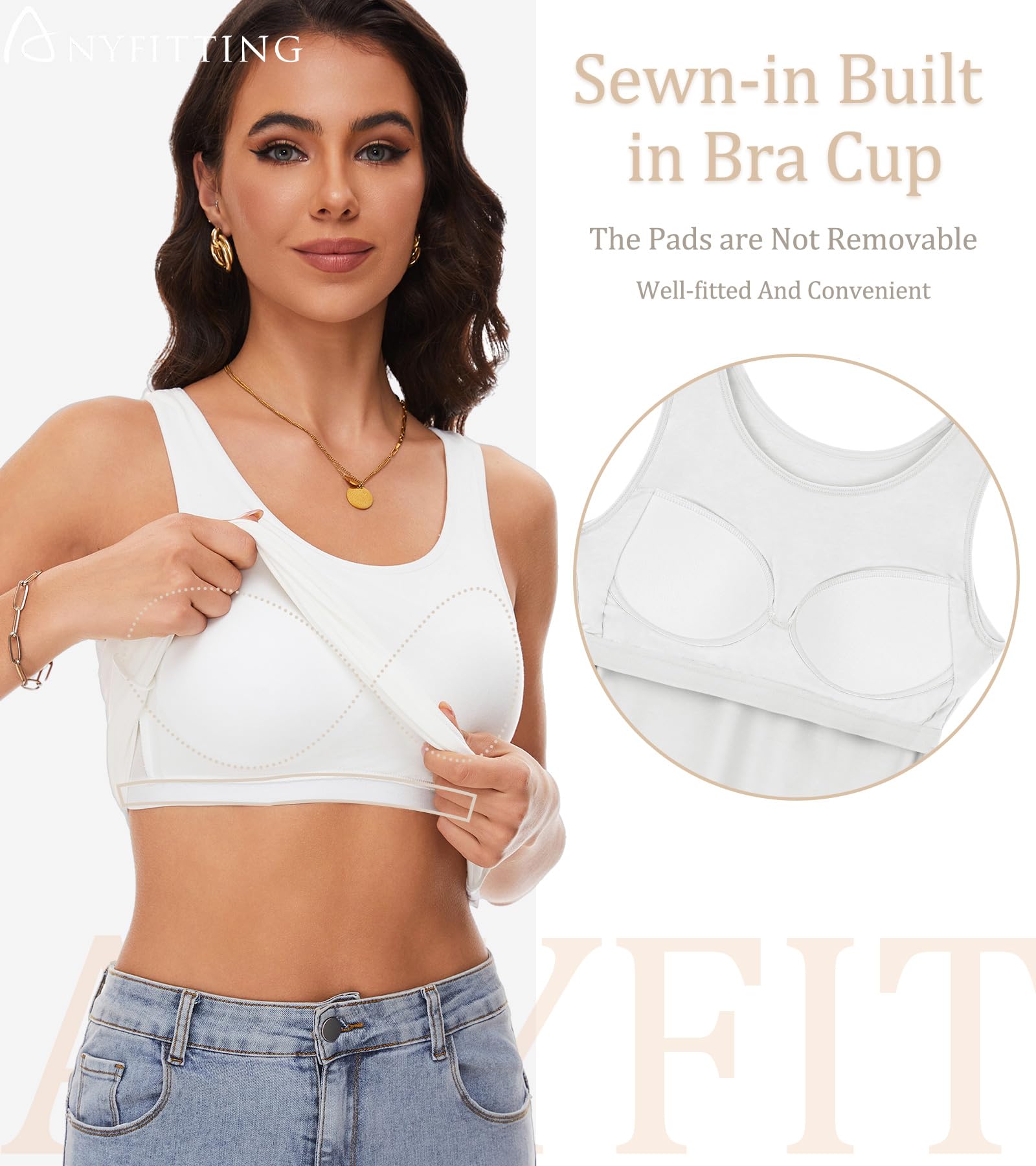 ANYFITTING Débardeurs pour Femmes avec Soutien-Gorge Intégré Débardeur de Yoga sans Manches à Col Rond Haut de Soutien-Gorge Rembourrées de Base d'été S-3XL